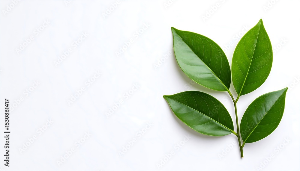 A fresh green sprig with four perfect leaves isolated on a clean white background, symbolizing nature and simplicity. A fresh green sprig with four perfect leaves isolated on a clean white background, symbolizing nature and simplicity.