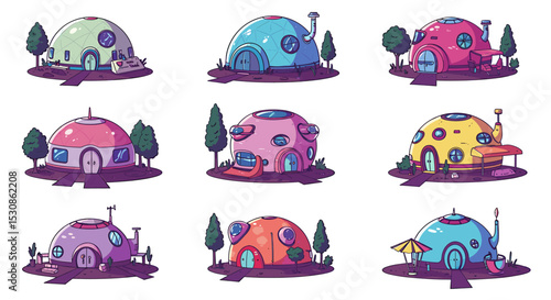 Colorful dome houses collection illustration