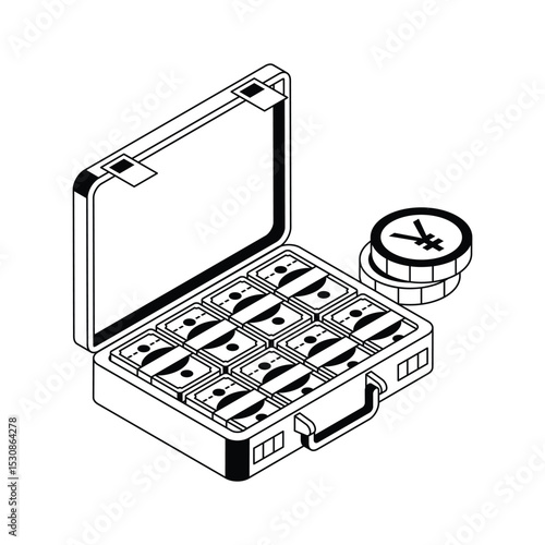 A captivating isometric icon showing secure cash bag