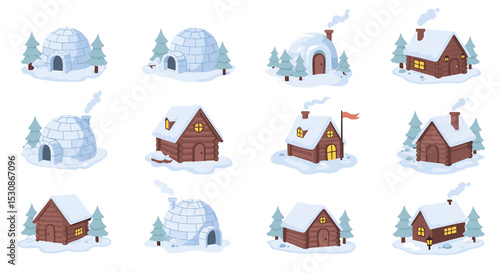Winter dwellings collection illustrations