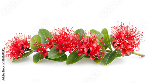 Ohi'a Lehua Flowers on White