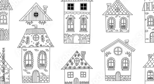 Black and white decorative houses pattern