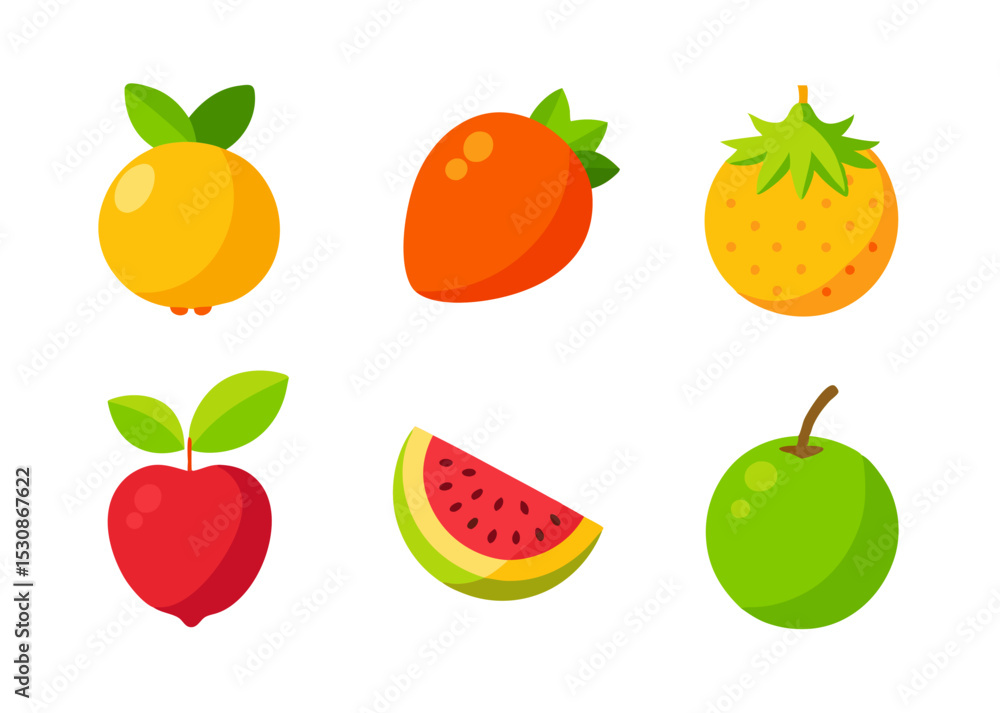 Flat design fruit icons set illustration Flat design fruit icons set illustration