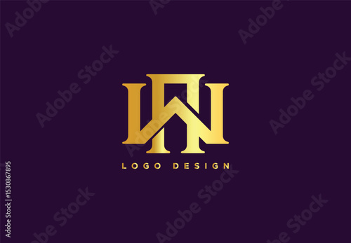 Elegant golden WN monogram logo design with luxurious metallic gradient on dark background, ideal for premium branding, corporate identity, or luxury business projects