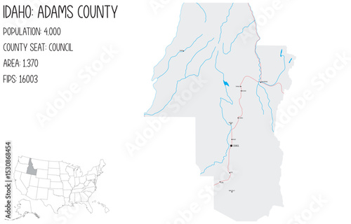 Large and detailed map of Adams County in Idaho, USA.