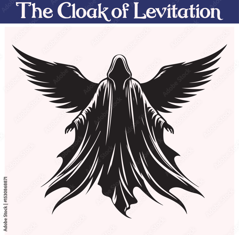 Obraz premium Cloak of Levitation Silhouette Vector – Mystical Superhero Flying Cape Graphics