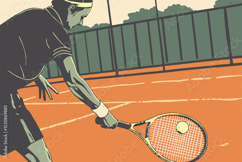 Tennis player executing a low forehand stroke