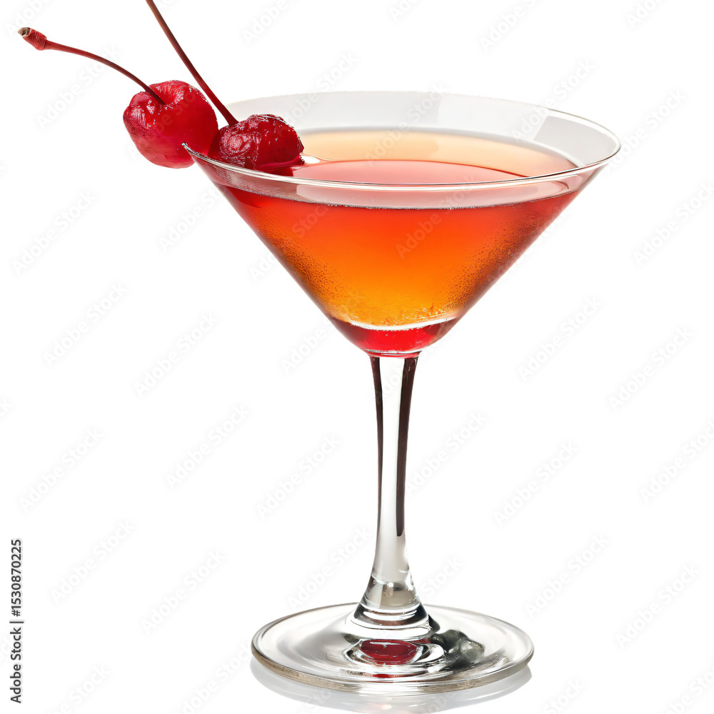 Classic Red Cocktail with Cherries in a Martini Glass Isolated on Transparent Background Classic Red Cocktail with Cherries in a Martini Glass Isolated on Transparent Background