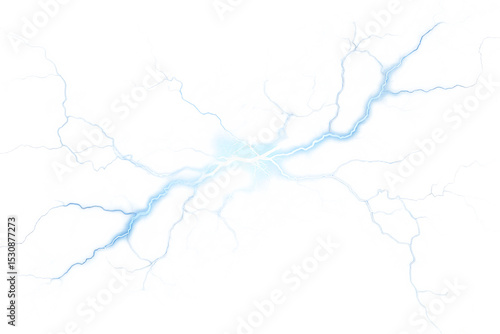 powerful electric lightning bolt with bright blue isolated on white background PNG