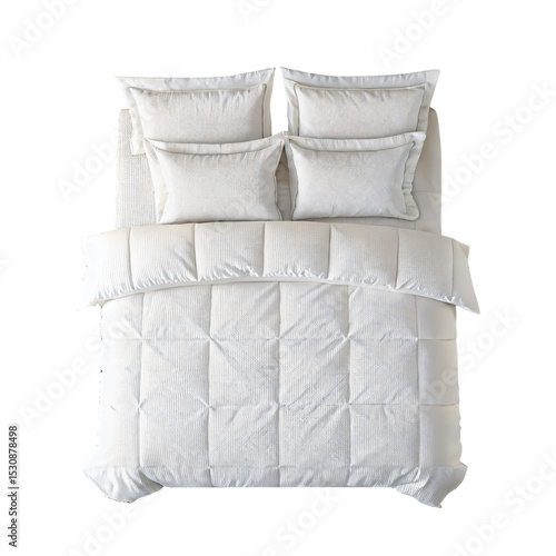 White Textured Comforter Set with Pillows Isolated on Transparent Background