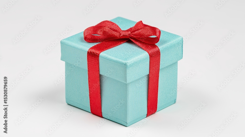 Fototapeta premium Blue Gift Box with Red Ribbon Holiday or birthday concept isolated white background.
