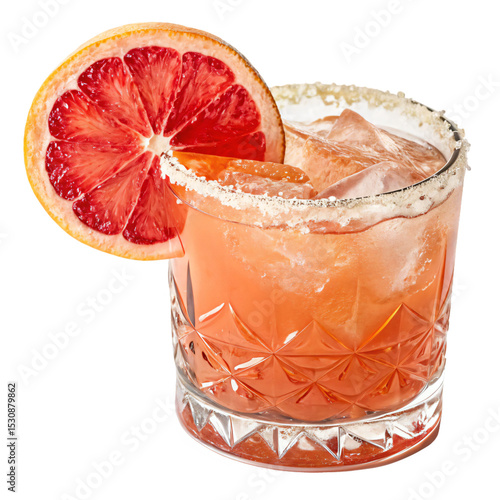 Grapefruit Cocktail with Salted Rim and Garnish Isolated on Transparent Background