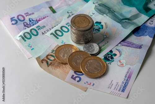 Colombian pesos and coins