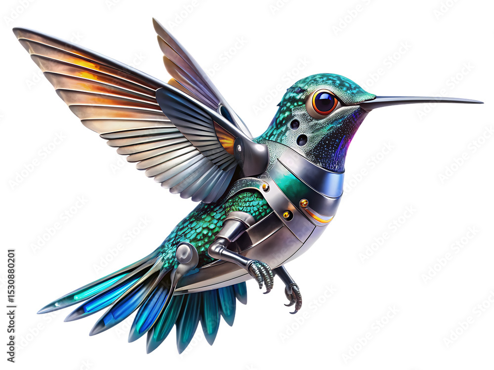 Obraz premium robot hummingbird isolated on white background PNG ai generated