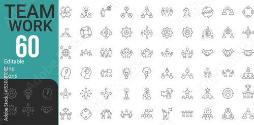 Collection Of Modern Editable Thin Line Style Business Teamwork Icons Set Related Collaboration, Research, Meeting, Pictograms, Infographics For Mobile App And More Vector Illustration