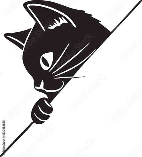 A black cat is shown reaching its paw outward while peeking from behind a line. This whimsical design adds charm and playfulness to any print or digital design.