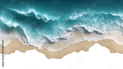 waves crash onto a sandy beach on transparent background PNG