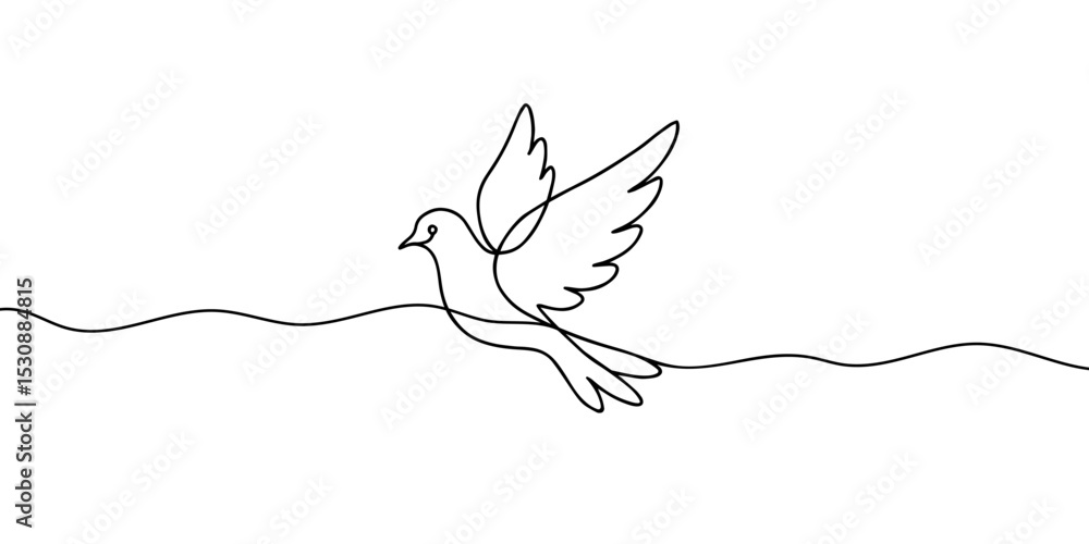 Fototapeta premium White dove in one continuous line drawing. Bird symbol of peace and freedom in simple linear style. Concept for national labor movement icon. Editable stroke. Doodle outline vector illustration
