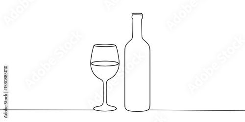 bottle of wine line art style vector illustration