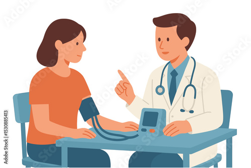 Flat Illustration Doctor Measuring Blood Pressure of Female Patient at Clinic