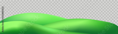 3D  landscape with green hills, mountains, and a textured grass field creates a playful eco friendly park scene.Childish vector illustration.