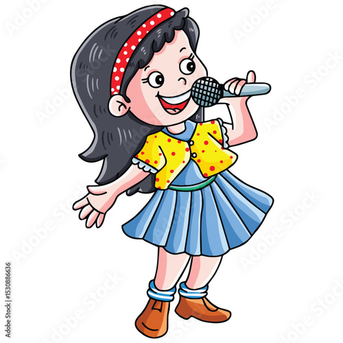 Cute cartoon hand drawn vector  little girl singing song  clipart.