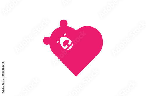 Bear holding white heart, isolated on a grey background for greetings, OBGYN obstetrics and gynecology clinic line art love medical care logo set template design