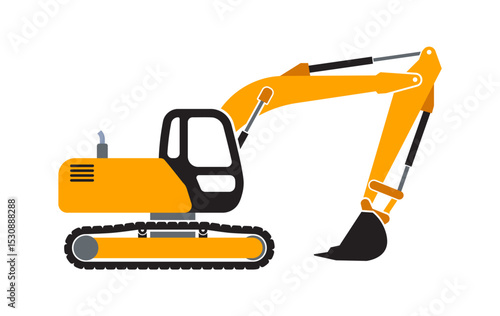 excavator digger construction vehicle yellow simplified side view icon symbol silhouette isolated vector on transparent background
