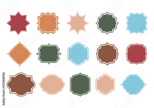 Mosque windows shape in oriental style. Islamic door set, flat arabic frames or arabian arches silhouette. Muslim architecture  geometric design elements, moroccan minimal arcs. Ramadan kareem gate