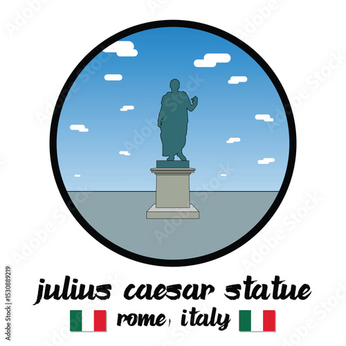 Circle Icon Julius Caesar Statue. Vector illustration