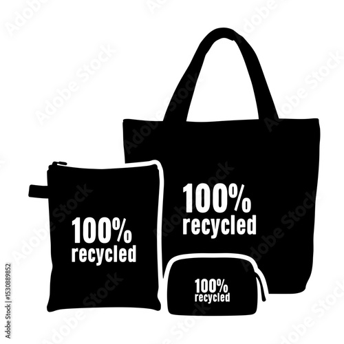 Silhouette of 100% recycled travel bags set, eco-friendly trip essentials