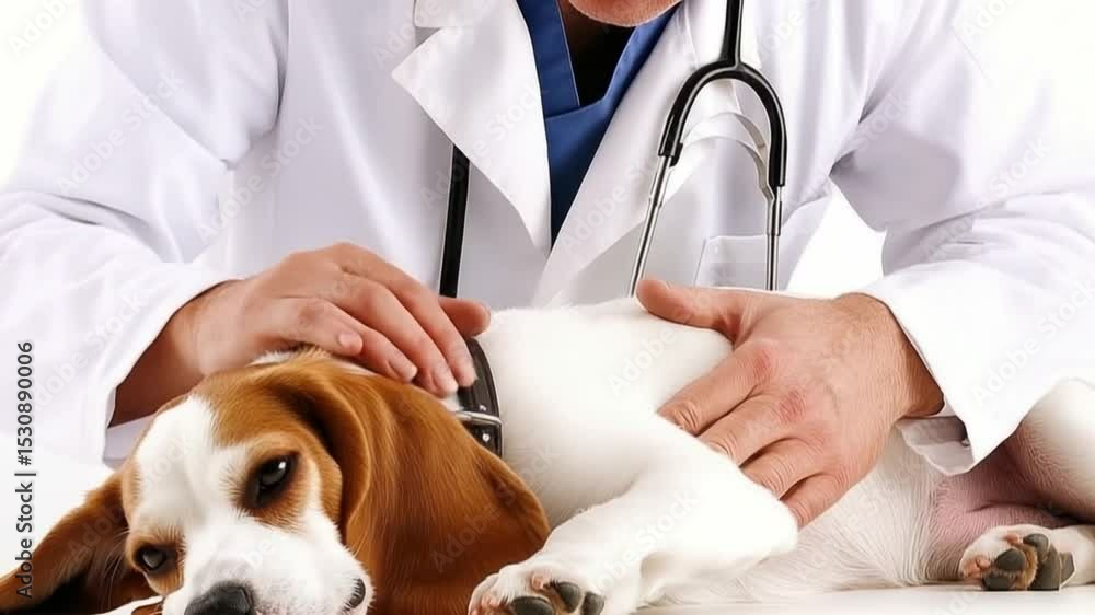Vet Examination: A vet giving a beagle a medical checkup, building a relationship based on mutual trust and understanding. Vet Examination: A vet giving a beagle a medical checkup, building a relationship based on mutual trust and understanding.