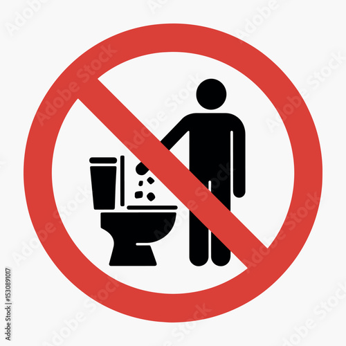 Do Not Throw Waste in Toilet Sign | No Trash in Toilet Vector | Toilet Misuse Prohibited Icon