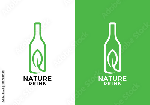 simple leaf with bottle logo.health natural drink symbol vector design