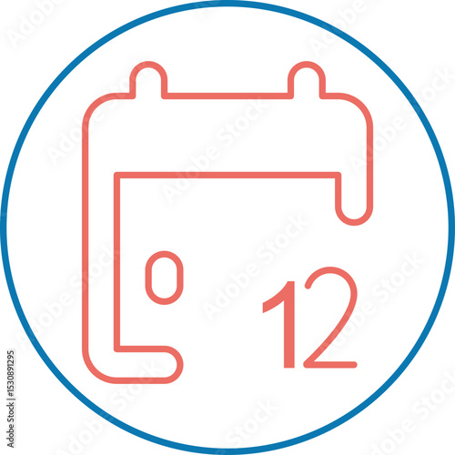 12 Months  Calender In Circle Outline Icon