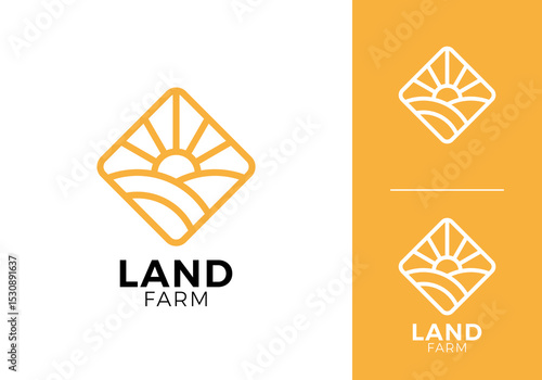 land farm with sun logo. creative agriculture symbol vector design	

