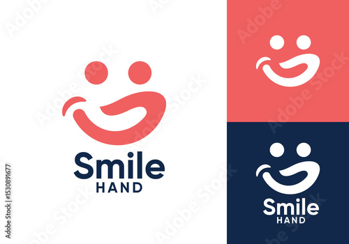 hand with smile people logo design vector graphic