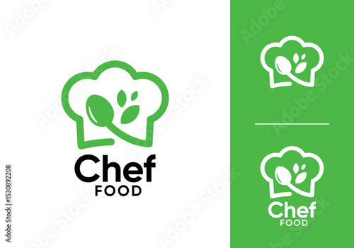 chef hat with spoon logo. nature food, restaurant, cooking symbol vector design