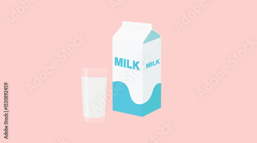 Milk Box Color Icon. Vector editable flat illustration of a box of milk and a glass of milk