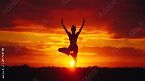 Wallpaper Mural Silhouette of woman in yoga pose at sunset (1) Torontodigital.ca