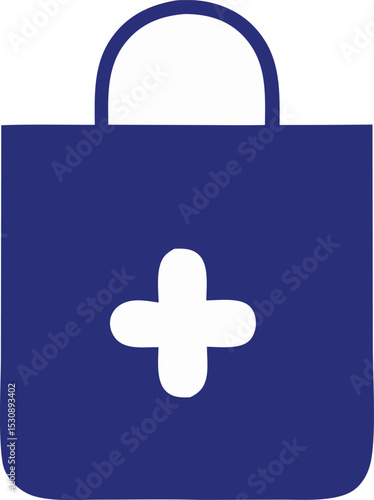 Blue medical bag icon with white cross healthcare first aid emergency kit symbol