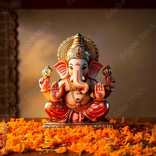 Ganesha Idol with Colorful Lights – Spiritual Home Celebration