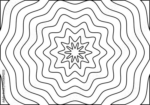 Mandala en blanco de una flor con trazo negro. Mandala coloreable de una flor