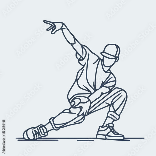 Stylish dancer performing hip-hop moves in dynamic line art style
