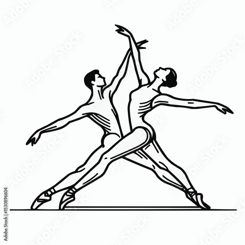 ballet dance couple illustration, graceful movement, artistic expression, elegant pose