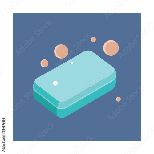 Isometric illustration of soap with bubbles representing cleanliness and hygiene concepts