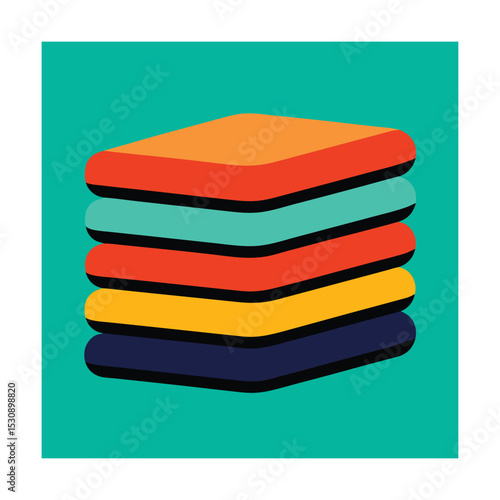 Colorful stack of rectangular shapes on turquoise background minimalist vector illustration