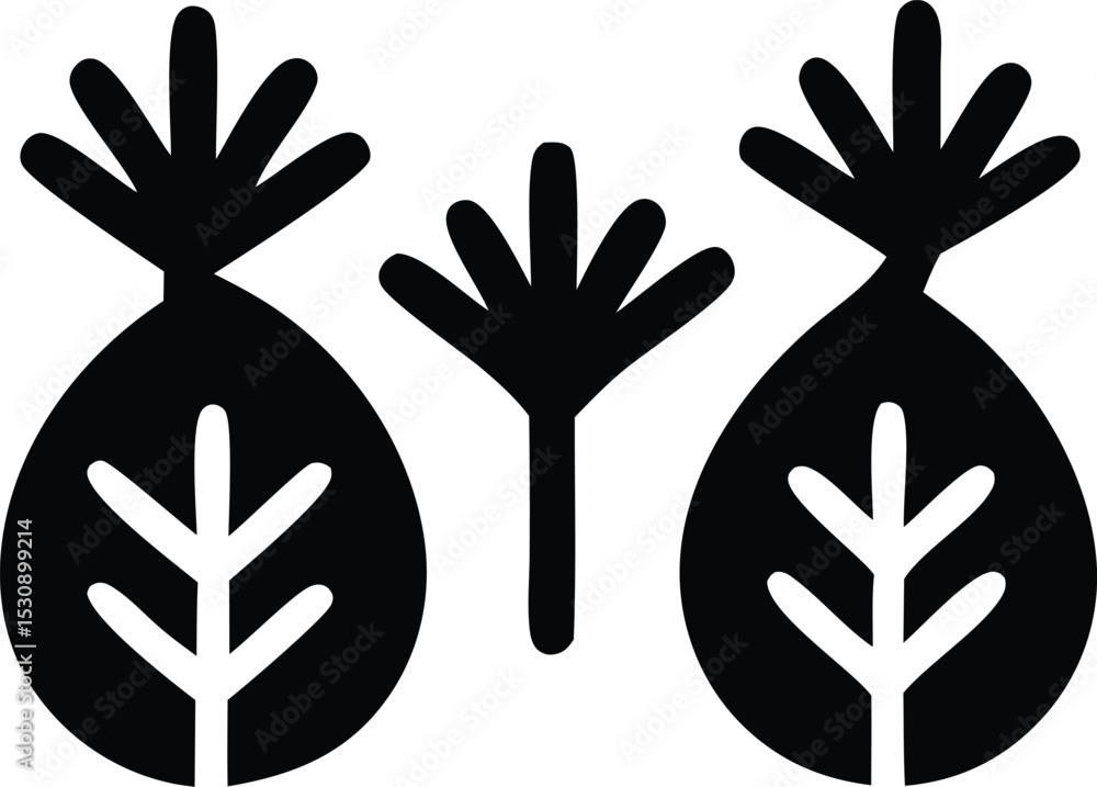 Obraz premium Abstract black and white plant illustration with simplified leaf and stem design