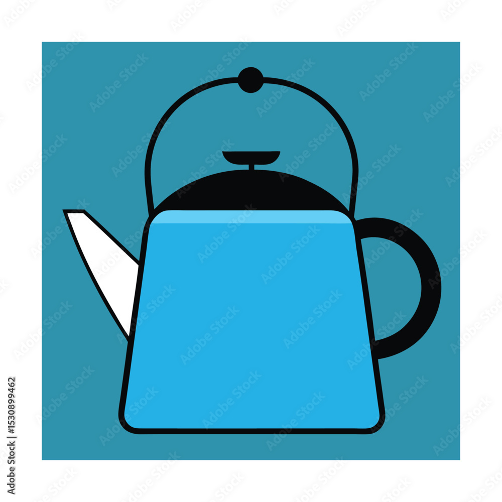 Fototapeta premium Simple and clean illustration of a blue tea kettle with black handle and minimalist design.