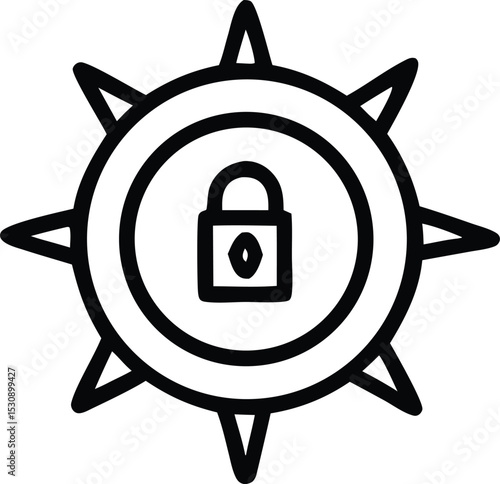 Secure compass navigation system icon protecting directional data and user privacy